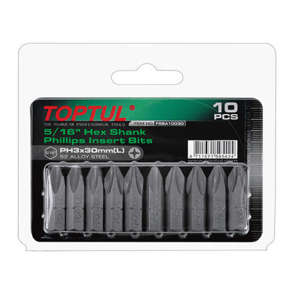 Картинка - Набор бит TOPTUL 5/16" L30 мм PH3 10 шт FSBA1003G