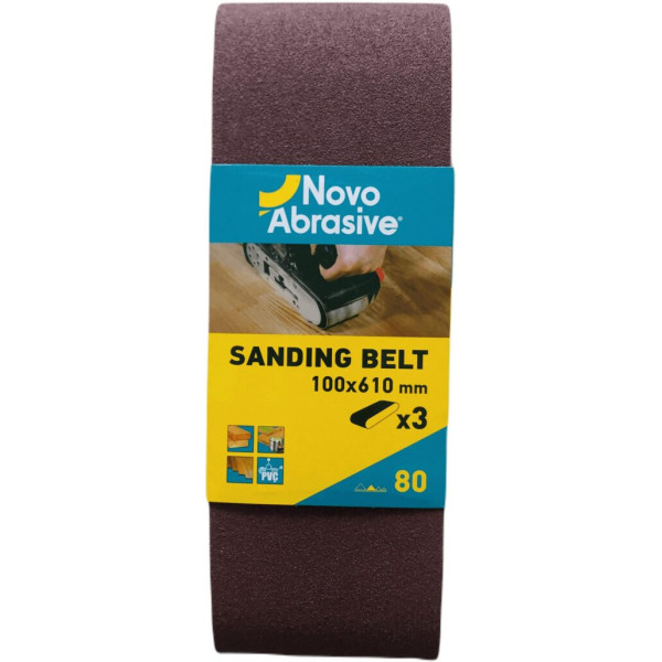 Фото - Стрічка шліфувальна NovoAbrasive 100x610 мм, Р80, 3 шт.