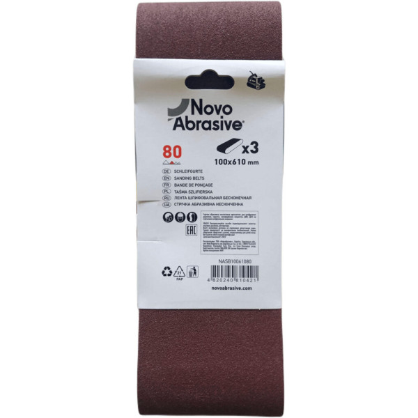Фото - Стрічка шліфувальна NovoAbrasive 100x610 мм, Р80, 3 шт.