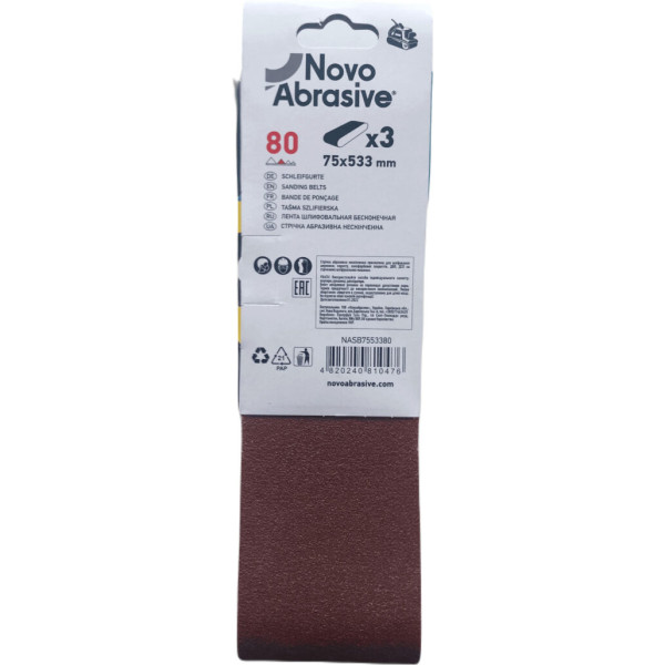 Фото - Стрічка шліфувальна NovoAbrasive 75x533 мм, Р80, 3 шт.