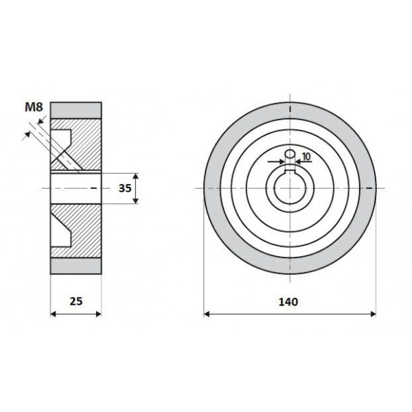 Картинка - Ролик 140-25-35-10 V резинка 70 ShA коричневый Weinig / Leadermac