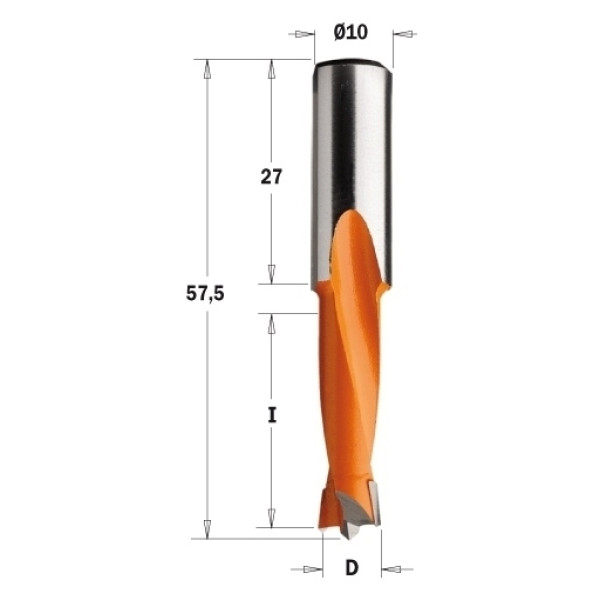 Картинка - Сверло NP HW D = 8,2 I = 27 L = 57,5 ​​S = 10x27 LH (310.082.12)