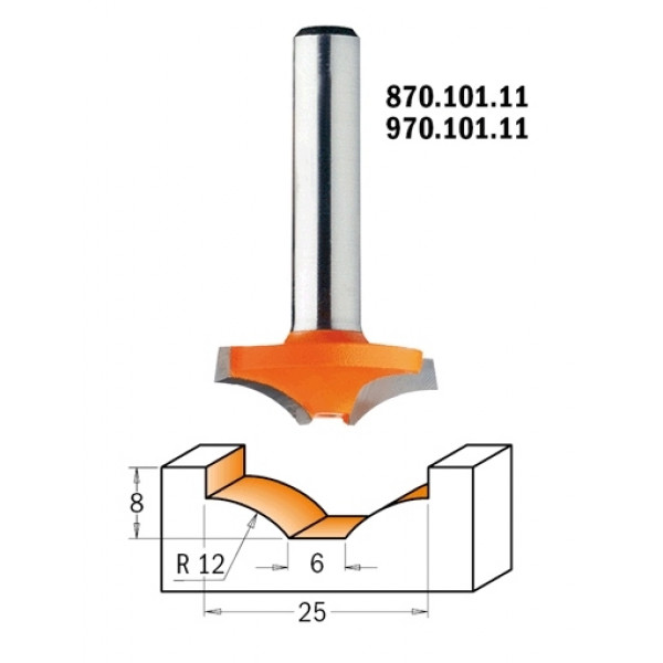 Картинка - Фреза для декорирования HM R = 12 D = 25 d = 6 I = 8 S = 8 (970.101.11)