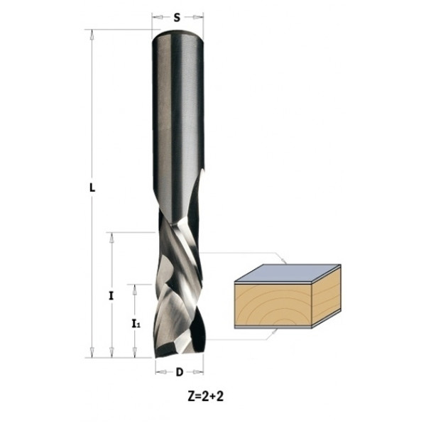 Картинка - Фреза спиральная плоская компрессионная VHM D=12,7 I=25,4 L=76,2 S=12,7 Z=2+2 RH I1=16