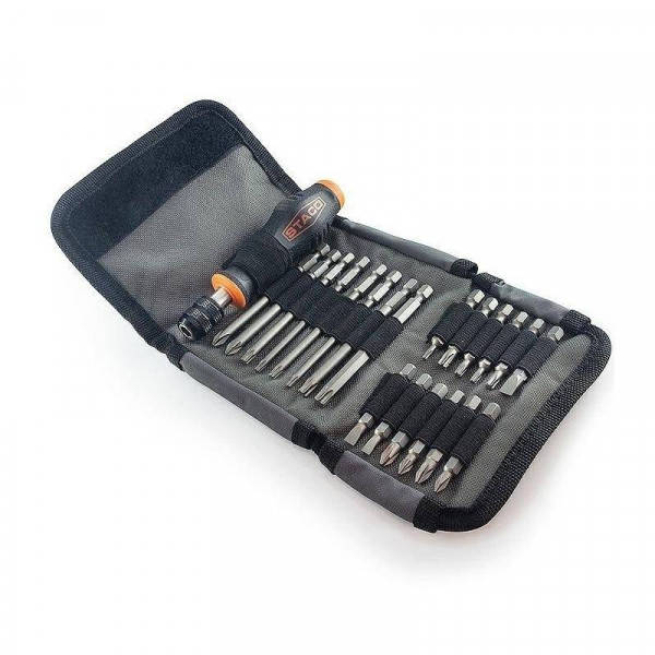 Картинка - Набор 21шт. бит 1/4 "25мм i 90мм TX, PH, PZ, Плоские с магнитным держателем, матерчатый чехол (20960.STACO)