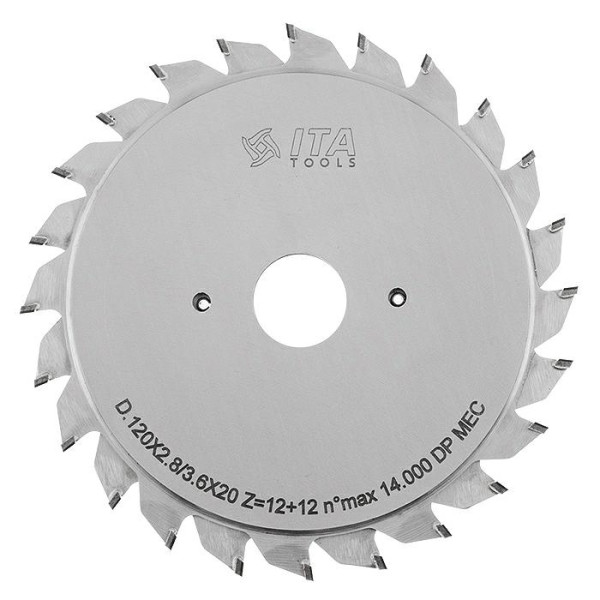 Картинка - Подрезная пила ITA TOOLS DSC.120020024.004 D = 120 F = 20 Z = 12 + 12 K = 2,8-3,6 P = 2,2 H = 4 DSC