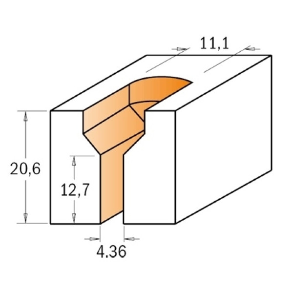 Картинка - Фреза под шурупы HM D = 11,1 d = 4,36 I = 26,6 S = 8 I2 = 12,7 (913.201.11)