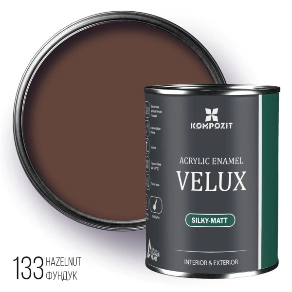 Картинка - Эмаль акриловая Kompozit VELUX шелковисто-матовый 133 фундук 0.75 л