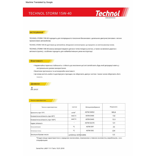 Фото - Моторне масло Technol Storm 15W-40, 20л