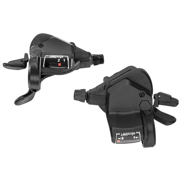 Картинка - Манетки MicroSHIFT 2x9s (пара) с индикатором, тросики L2140/1700