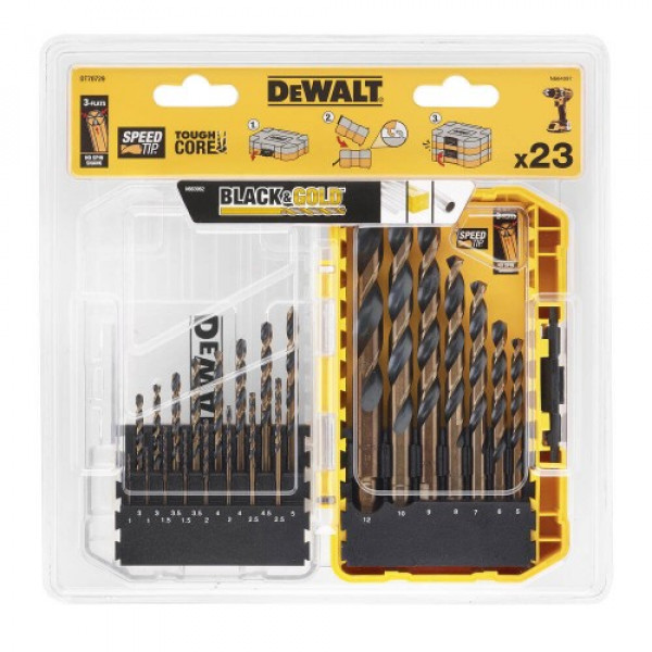 Картинка - Набор сверл по металлу DeWALT Black&Gold HSS-G, 23 шт, кейс Tough Case
