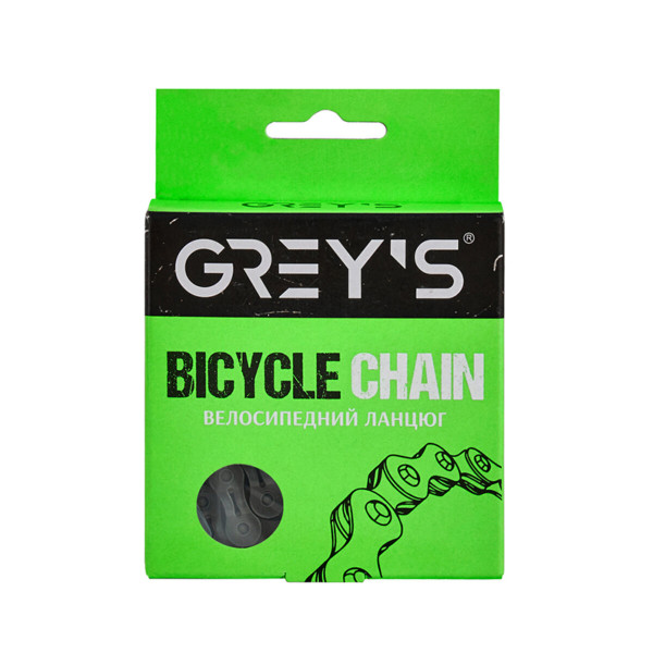 Картинка - Цепь велосипедная Grey's 9шв. SH9 Grey/Grey, 116 звеньев