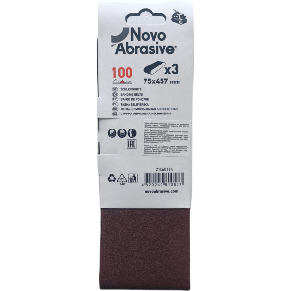 Фото - Стрічка шліфувальна NovoAbrasive 75x457 мм, Р100, 3 шт.