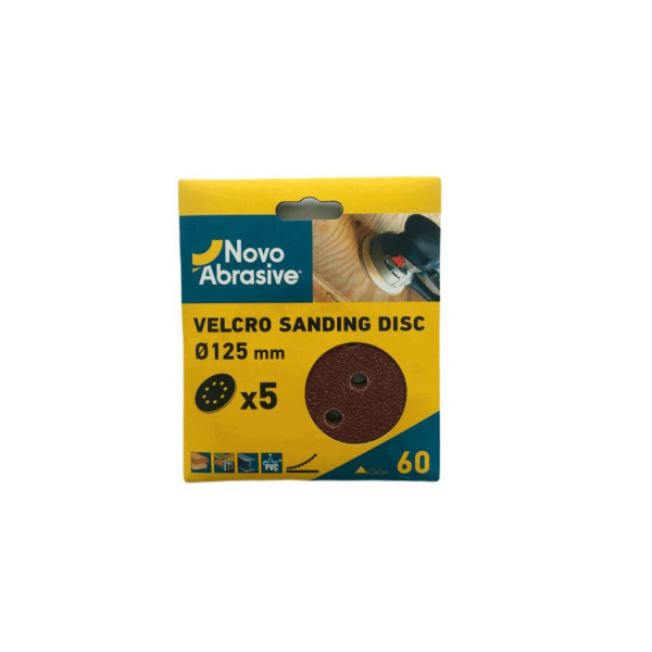 Фото - Круг шліфувальний самозачепний NovoAbrasive 125 мм, Р60, 8 отворів, набір 5шт.