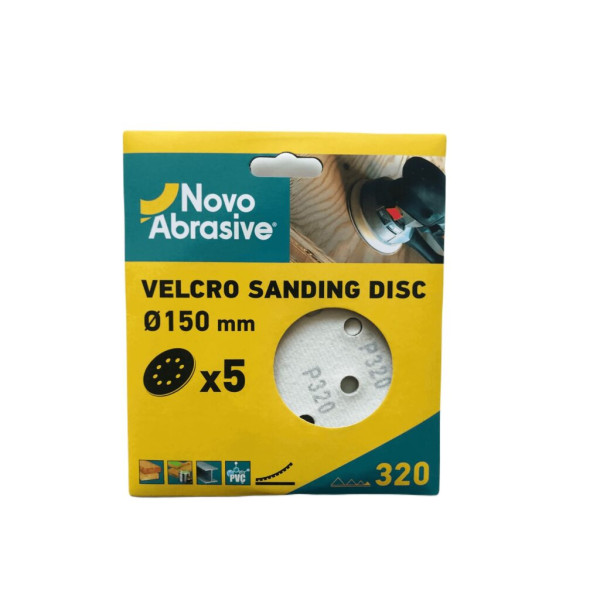 Картинка - Шлифовальный круг на липучке NovoAbrasive 150 мм, P320, 8 отверстий, набор 5 шт.