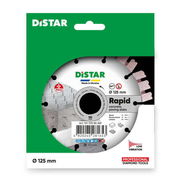 Картинка - Диск алмазный отрезной Distar 1A1RSS/C3 125x2,0/1,2x10x22,23-10 HIT Rapid