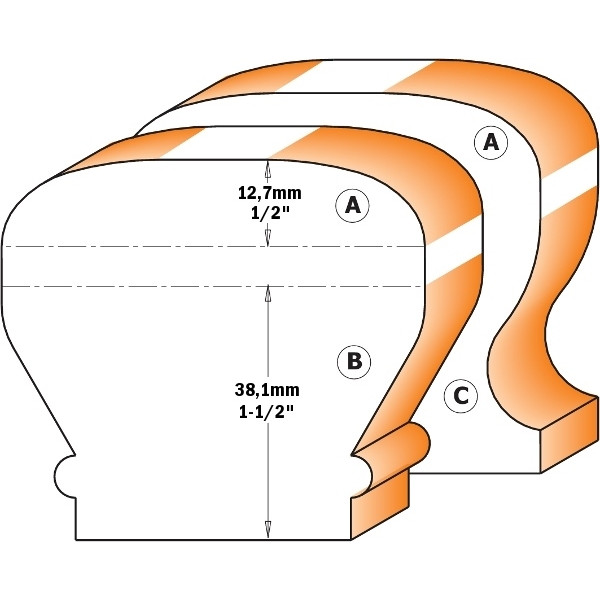 Картинка - Фреза для перил и краев стола HM D = 31,75 I = 38 R = 25,4 R1 = 9,52 S = 12 L = 87 Профиль = C (956.702.11)