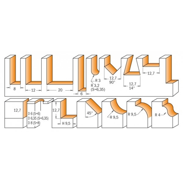 Картинка - Комплект фрез HM (15 шт.) S=6,35 (800.001.00)