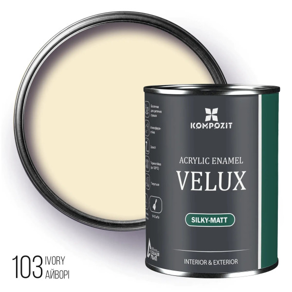 Картинка - Эмаль акриловая Kompozit VELUX шелковисто-матовый 103 айвори 0.75 л