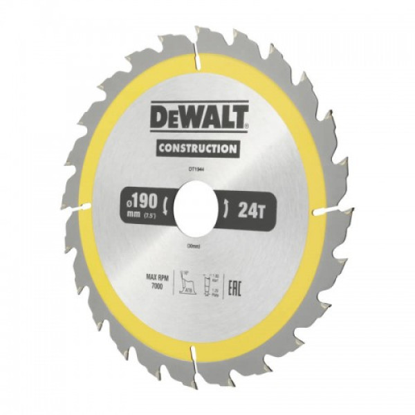 Фото - Диск пильний DeWALT, CONSTRUCTION 190х30 мм, 24z (ATB) + 16 град