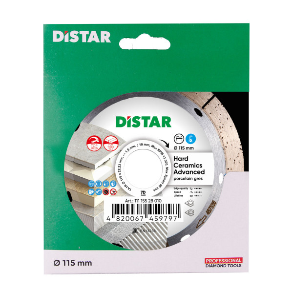 Картинка - Диск алмазный отрезной Distar 1A1R 115x1,6/1,2x10x22,23 Hard ceramics Advanced