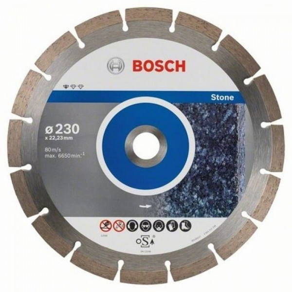 Картинка - Алмазный круг отрезной BOSCH PF Stone 230х22.23 сегмент гранит 10 шт (2608603238)