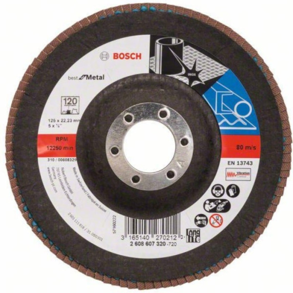 Фото - Круг пелюстковий випуклий Bosch Best For Metal 125 мм P120 циркон