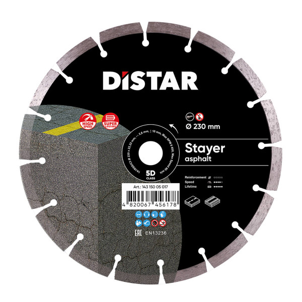 Картинка - Диск алмазный отрезной Distar 1A1RSS/C3 230x2,6/1,8x10x22,23-16-HIT STAYER