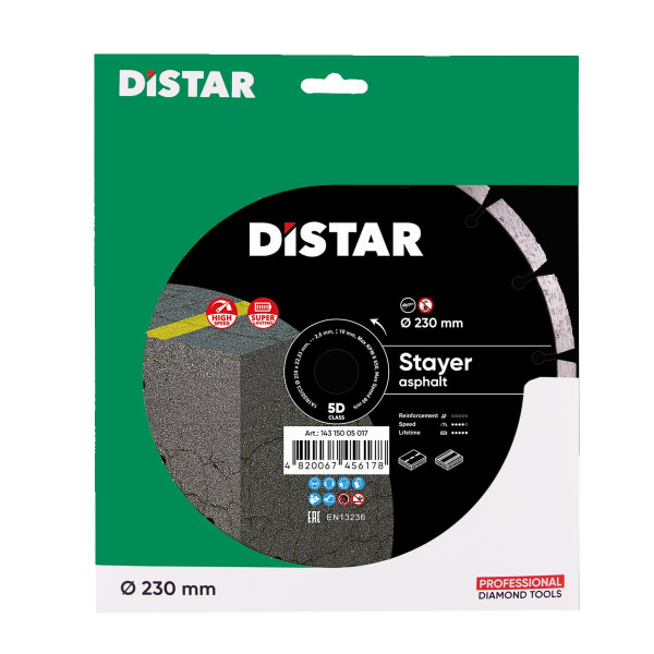 Картинка - Диск алмазный отрезной Distar 1A1RSS/C3 230x2,6/1,8x10x22,23-16-HIT STAYER