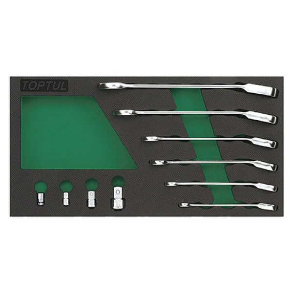 Картинка - Набор ключей трещоточных комбинированных TOPTUL 8-19 мм + переходники 10 шт GVA1017