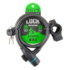 Велозамок Grey's спиральный с креплением 10*1000мм