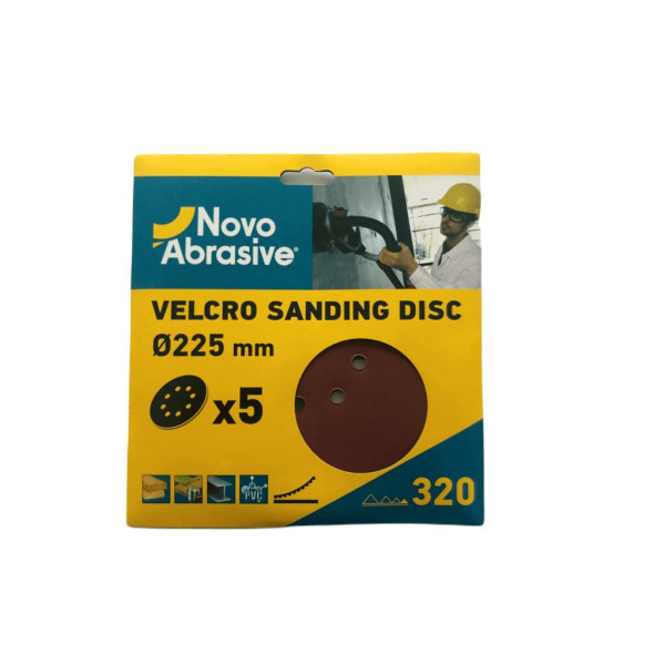 Картинка - Шлифовальный круг на липучке NovoAbrasive 225 мм, P320, 8 отверстий, набор 5 шт.