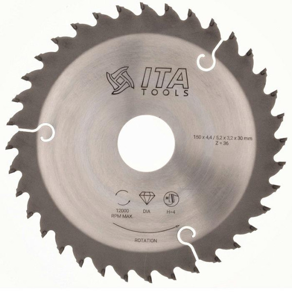 Картинка - Подрезная пила ITA TOOLS DSB.150030036.004 D = 150 F = 30 Z = 36 K = 4,4 / 5,2 P = 3,2 H = 4 DSB