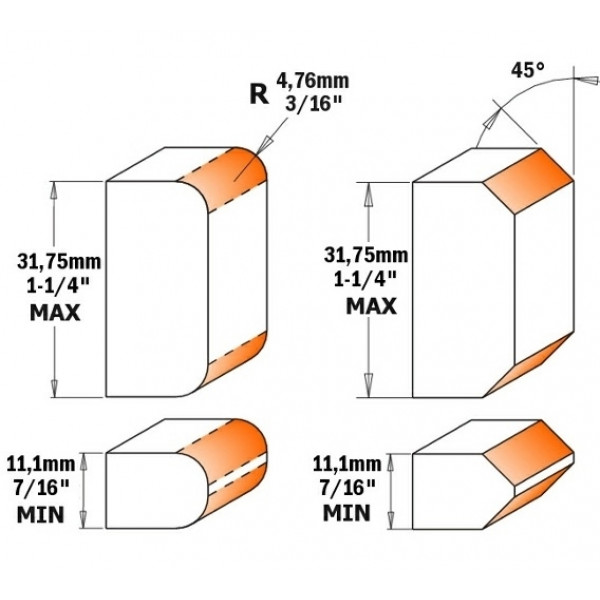 Картинка - Фреза с регулировкой для скругления и снятия фаски HM D = 38,1 I = 31,7 I1 = 11,1 L = 100 A = 45° R = 4,76 S = 12 (900.623.11)