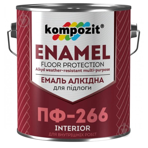 Картинка - Эмаль алкидная Kompozit ПФ - 266 красно-коричневая 0.9 кг