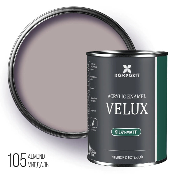 Картинка - Эмаль акриловая Kompozit VELUX шелковисто-матовый 105 миндаль 0.75 л