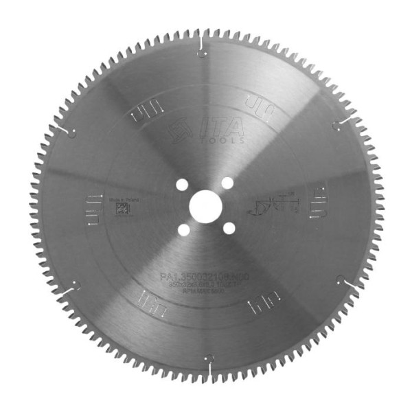 Картинка - Пила ITA TOOLS D=350 F=32 Z=108 K/P=3,6/3,0 TP -5° PH: 4/11/63 алюминий/PCV PA1.350032108.N00
