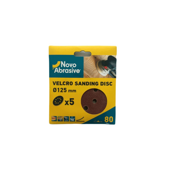 Фото - Круг шліфувальний самозачепний NovoAbrasive 125 мм, Р80, 8 отворів, набір 5шт.