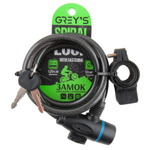 Велозамок Grey's спиральный с креплением 10*1200мм