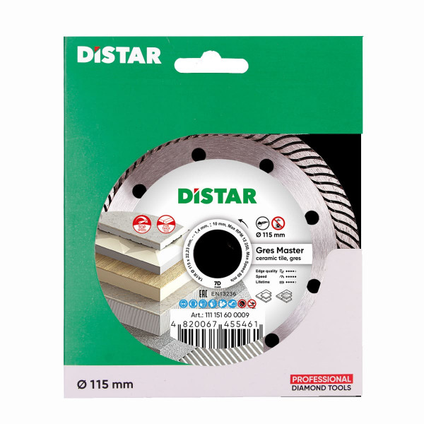 Картинка - Диск алмазный отрезной Distar 1A1R 115x1,4/1,0x10x22,23 Gres Master