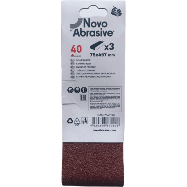 Фото - Стрічка шліфувальна NovoAbrasive 75x457 мм, Р40, 3 шт.